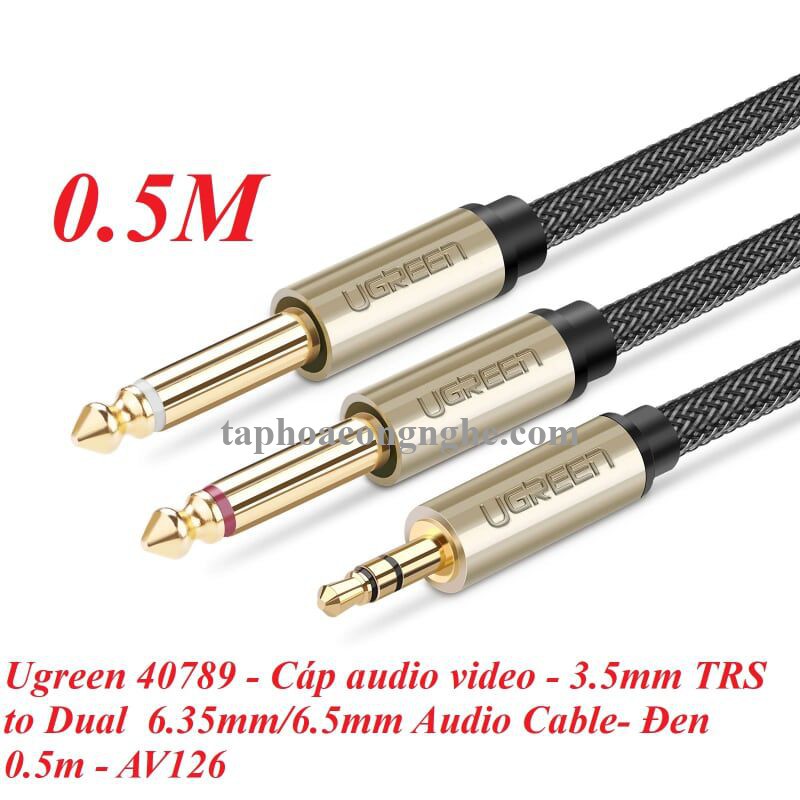 Ugreen 40789 0.5M Màu Đen Cáp âm thanh 2 đầu 6.5mm dương sang 3.5mm dương cao cấp AV126 30040789
